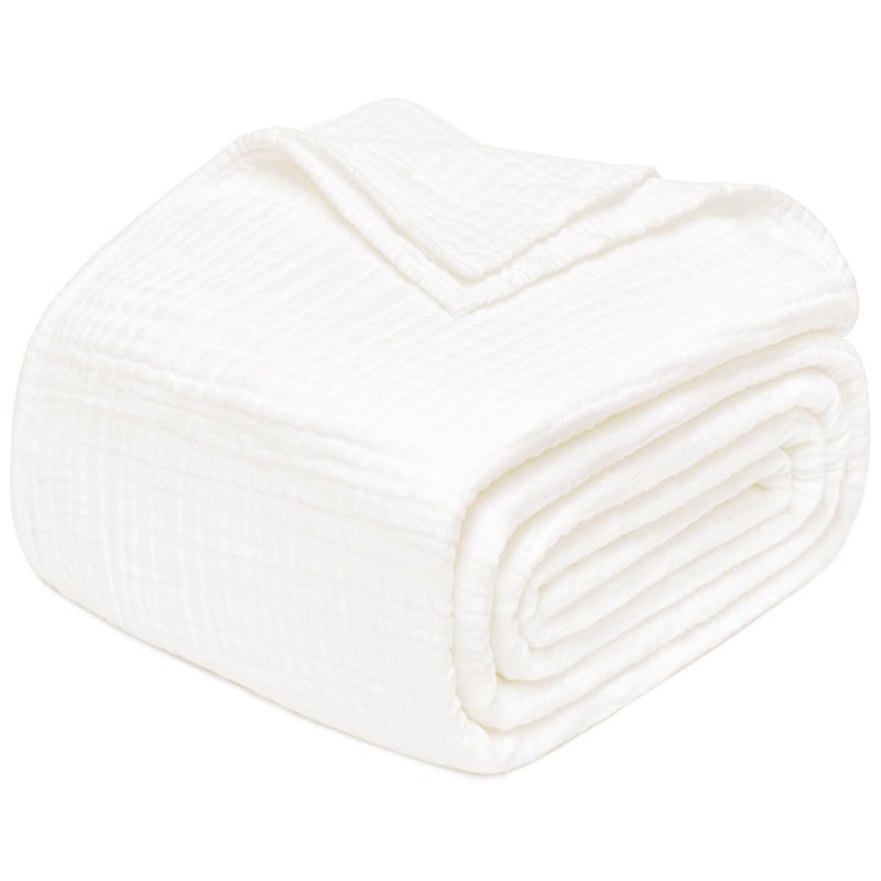 Joydeco 100% Cotton Muslin Throw Blanket for Couch Bed and Sofa, 4-Layer Lightweight and Breathable Soft Gauze Blanket for All Season, Luxury Throws Cotton Blanket Gift(White, 50"x70") - Image 1