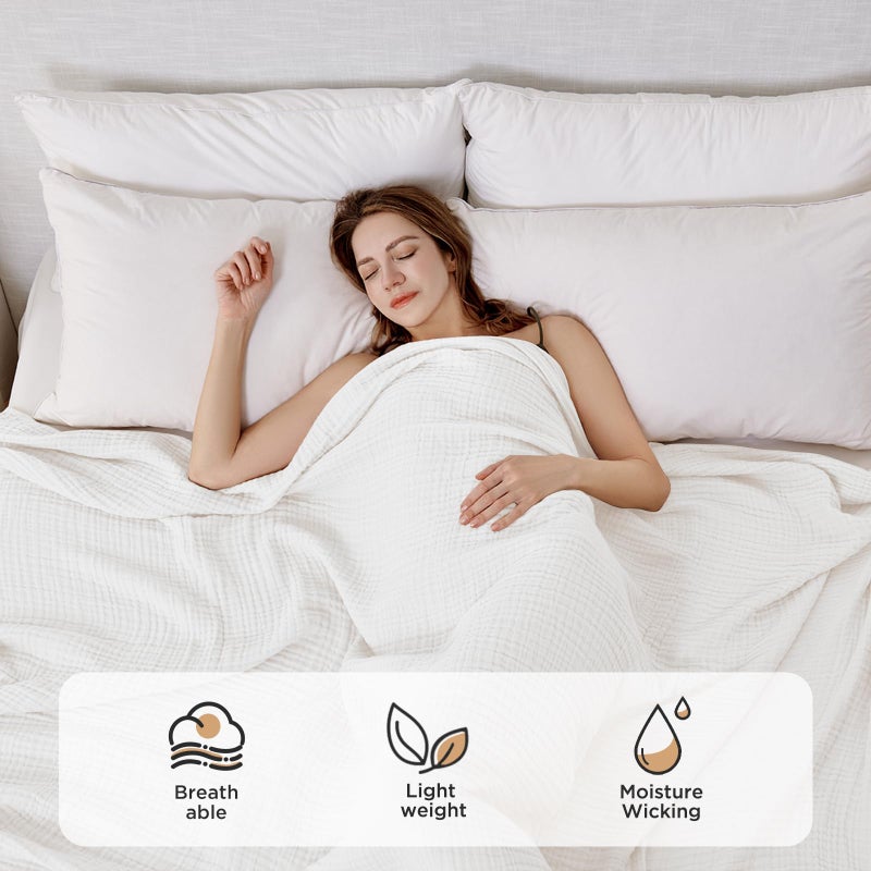 Joydeco 100% Cotton Muslin Throw Blanket for Couch Bed and Sofa, 4-Layer Lightweight and Breathable Soft Gauze Blanket for All Season, Luxury Throws Cotton Blanket Gift(White, 50"x70") - Image 3