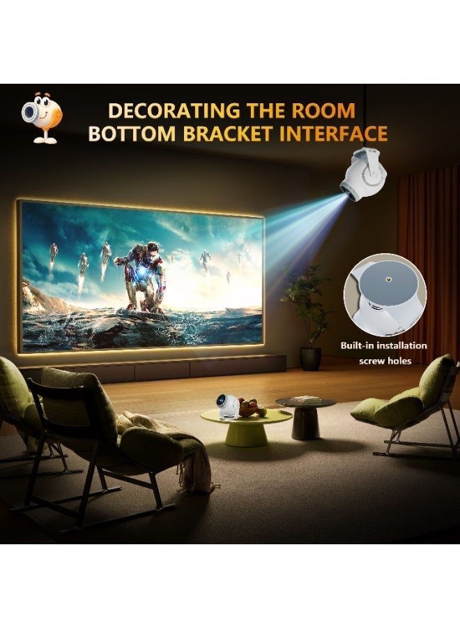 【8K Video Decode / Android 14.0】Mini Smart Projector with WiFi 6 and Bluetooth 5.4, 450 ANSI Support 1080P 4K, Portable Outdoor Movie Projectors, Auto Keystone Correction, 270° Rotatable Proyector - Image 4
