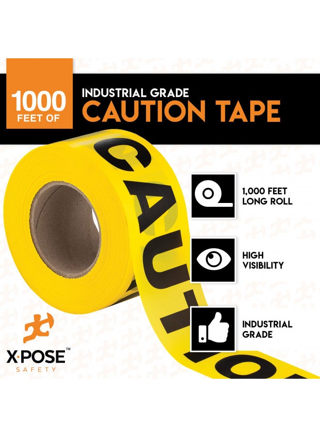 شريط تحذير 2 حزمة - 2 لفة - 1000 قدم × 3 بوصة عرض كل منها - شريط أمان أصفر لرؤية عالية في التحذيرات الخارجية، تحديد مخاطر البناء، حواجز مواقع الجريمة، منطقة الخطر