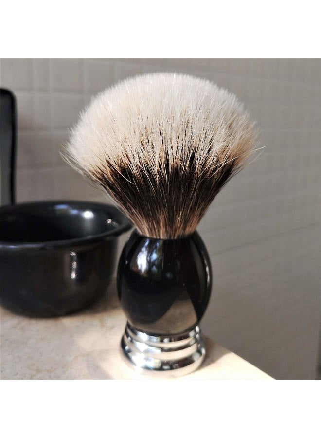 JEQUIL&CORENVEO Fine Silvertip Badger Bristle Shaving Brush, With Heavy Weight Resin Base (Curved Top) - Image 4