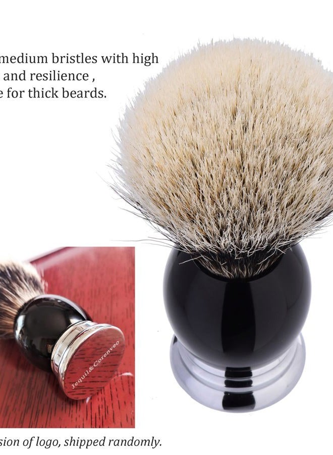 JEQUIL&CORENVEO Fine Silvertip Badger Bristle Shaving Brush, With Heavy Weight Resin Base (Curved Top) - Image 3