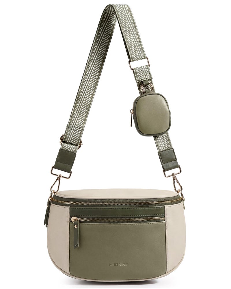 Missnine Crossbody Bags for Women, Vegan Leather Purses for Women Bum Bag Small Shoulder Handbags with Wide Strap, Green - Image 1
