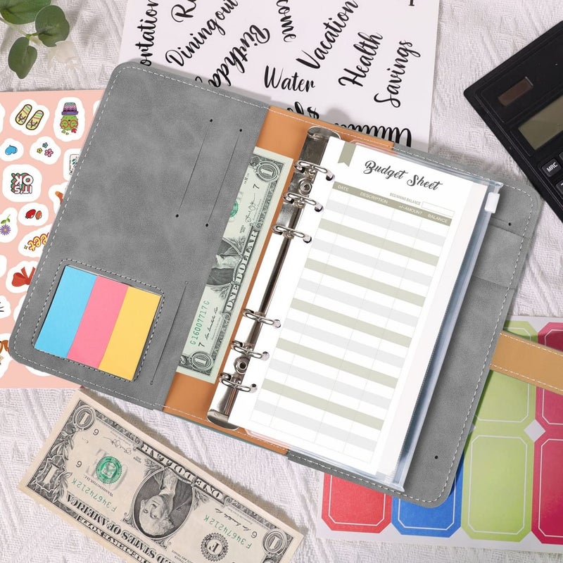 A6 Ring Binder, Budget Planner - 6 Holes Loose Leaf Notebook with Binder Pockets Money Envelopes Budget Sheets Label Stickers Notebook Ring Binder - Image 4