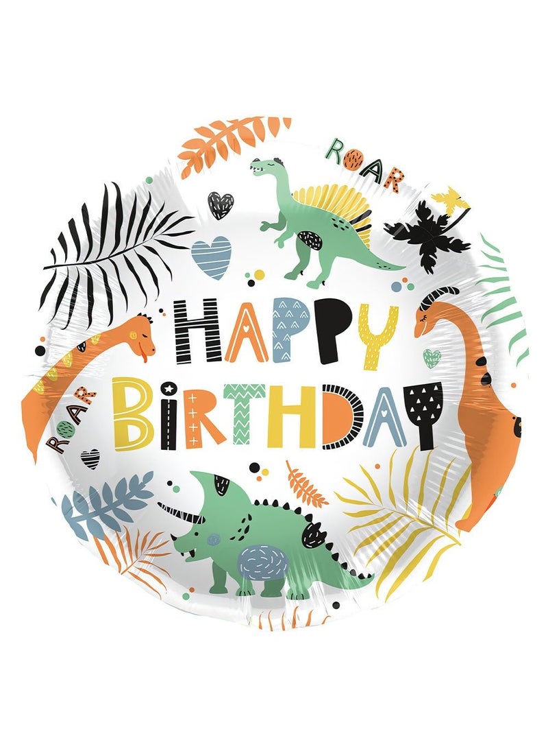 فولات بالون عيد ميلاد سعيد على شكل ديناصور من رقائق الألومنيوم، دائري أبيض متعدد الألوان، 45 سم - Image 1