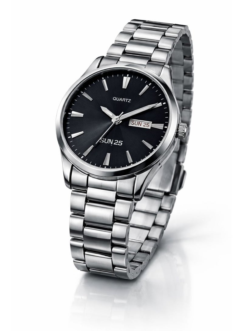 أستون ساعة يد رجالي ASTON فضي ستانلس ستيل بحركة كوارتز مع عرض اليوم والتاريخ تصميم كلاسيك مناسب للعمل والاستخدام اليومي - Image 1