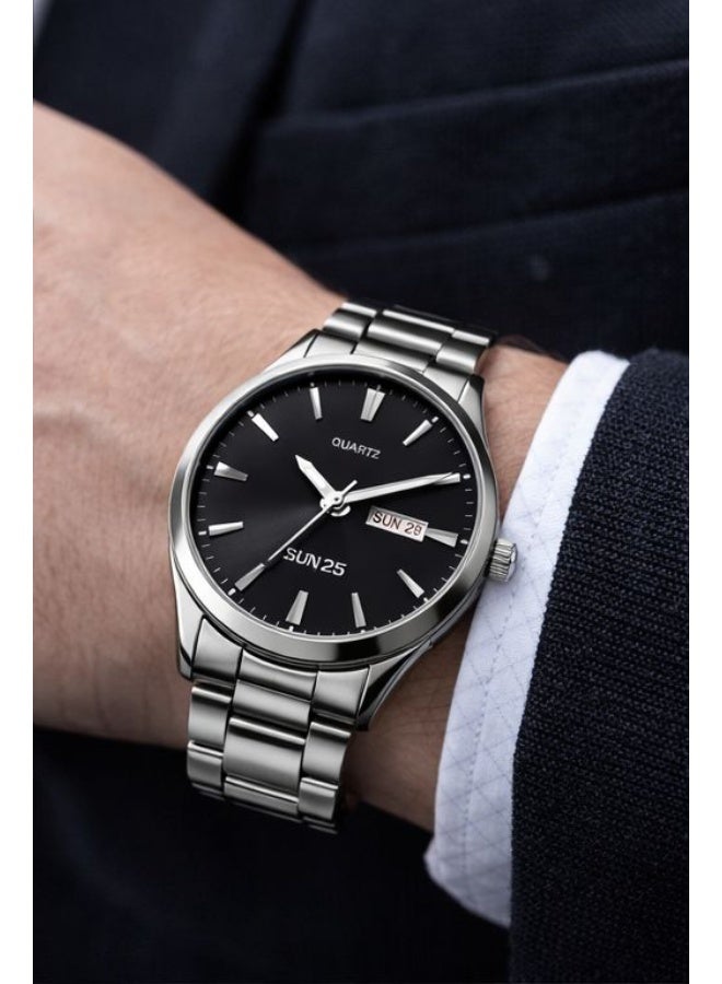 أستون ساعة يد رجالي ASTON فضي ستانلس ستيل بحركة كوارتز مع عرض اليوم والتاريخ تصميم كلاسيك مناسب للعمل والاستخدام اليومي - Image 2