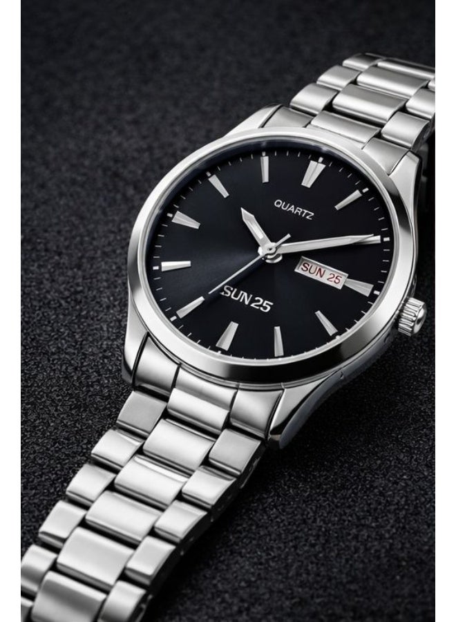 أستون ساعة يد رجالي ASTON فضي ستانلس ستيل بحركة كوارتز مع عرض اليوم والتاريخ تصميم كلاسيك مناسب للعمل والاستخدام اليومي - Image 3