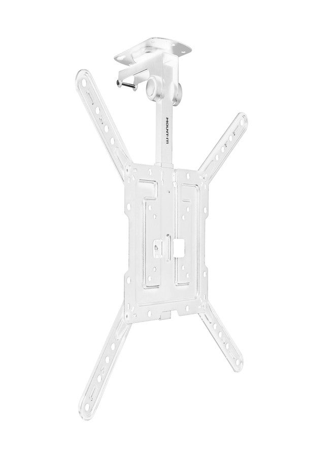 Mount-It! Fold-Up Ceiling TV Mount for 23–55 Inch TVs, Space-Saving Flip Down Bracket for Flat & Slanted Ceilings, Retractable Adjustable Tilt & Swivel Mount, VESA up to 400x400, 44 lbs, White - Image 1