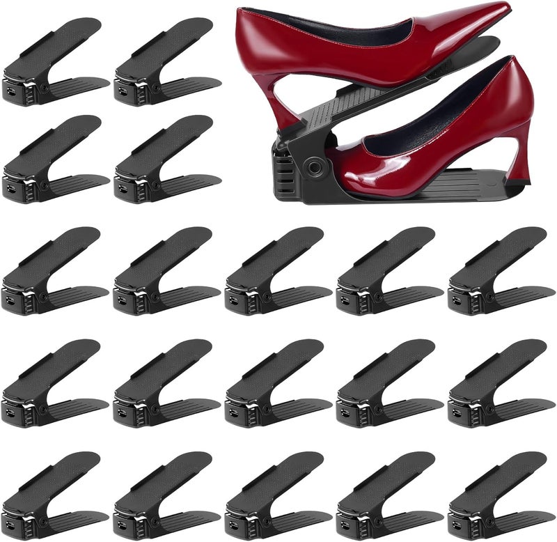 ZNCMRR Shoe Slots Organizer for Closet 20 Pack Adjustable Shoe Stacker Space Saver,Double Layer Shoe Rack Organizer Holder Black - Image 1