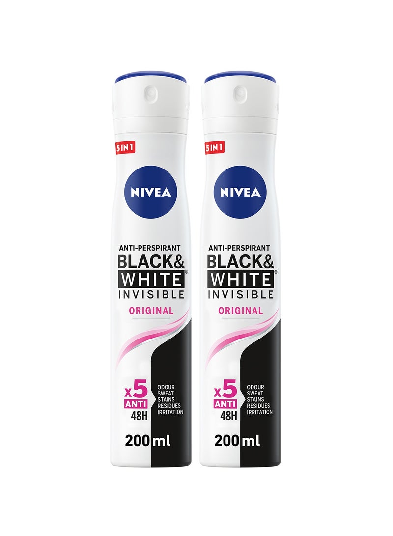 Nivea Antiperspirant Spray Black And  White Invisible Original Pack of 2 - Image 1