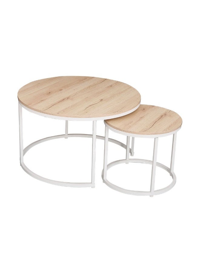 DANUBE HOME Asgard Set of 2 Round Coffee Tables - Stylish Oak/White Living Room Furniture, Engineered Wood & Metal, Ideal for Modern Decor, Size: L80xW80xH48cm - Image 2