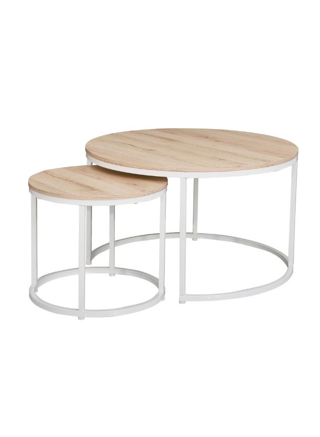 DANUBE HOME Asgard Set of 2 Round Coffee Tables - Stylish Oak/White Living Room Furniture, Engineered Wood & Metal, Ideal for Modern Decor, Size: L80xW80xH48cm - Image 5