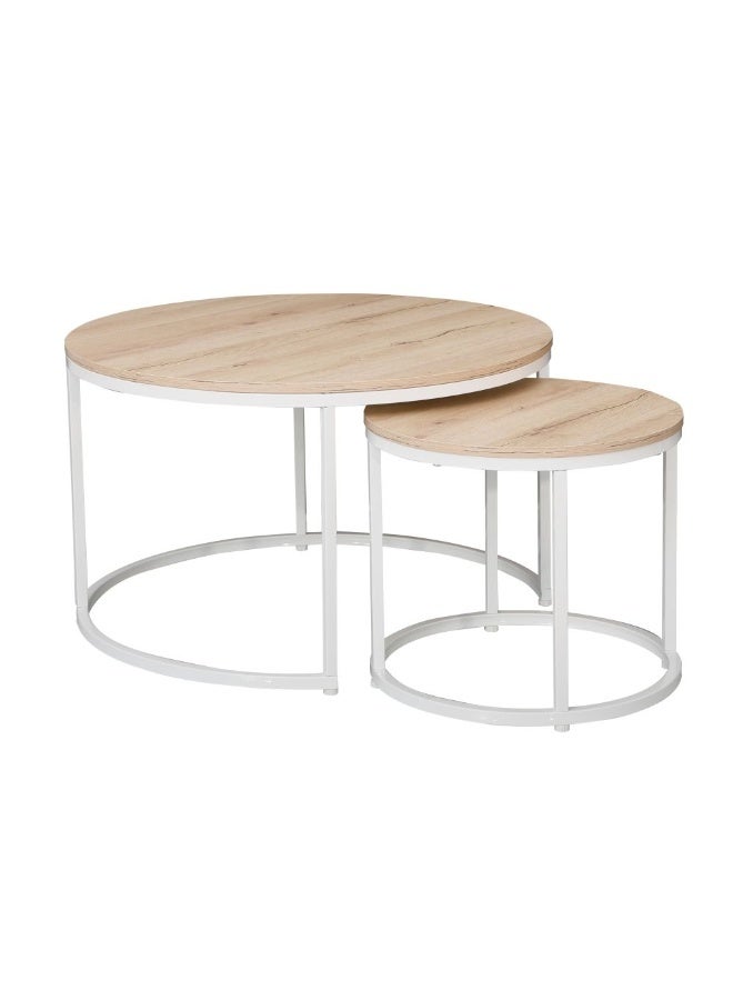 DANUBE HOME Asgard Set of 2 Round Coffee Tables - Stylish Oak/White Living Room Furniture, Engineered Wood & Metal, Ideal for Modern Decor, Size: L80xW80xH48cm - Image 4