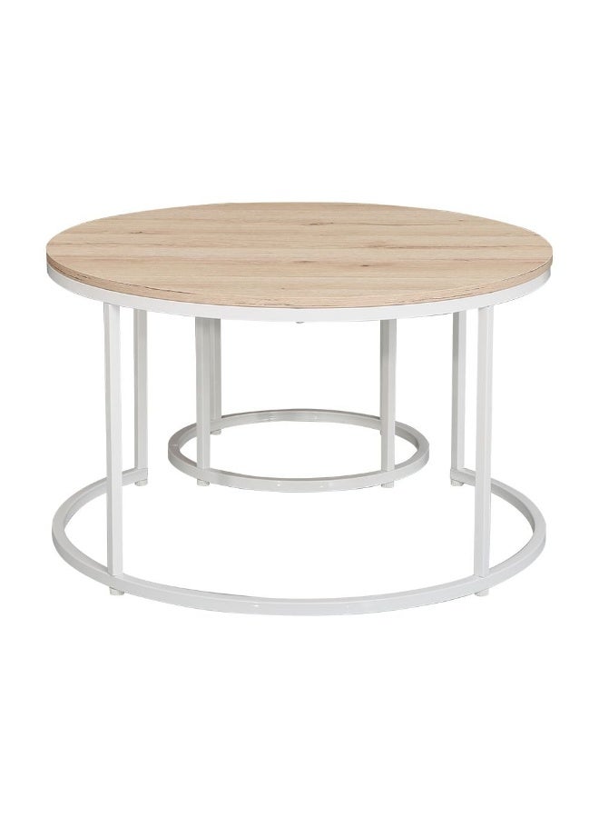 DANUBE HOME Asgard Set of 2 Round Coffee Tables - Stylish Oak/White Living Room Furniture, Engineered Wood & Metal, Ideal for Modern Decor, Size: L80xW80xH48cm - Image 3