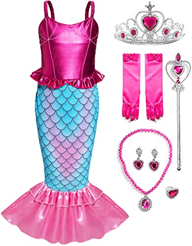 Funna Girls Mermaid Costume Princess Dress Up with Accessories Pink 78 Years - Image 1