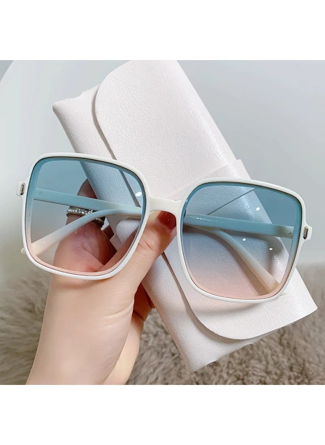Generic - 2024 New Gradient Sunglasses Female Ins Big Box Fashion Retro Square Sunglasses for Women Trendy Gafas De Sol Mujer-Lenses Color:White tea - Image 1