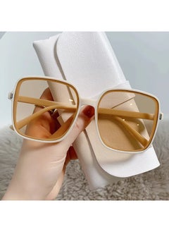 2024 New Gradient Sunglasses Female Ins Big Box Fashion Retro Square Sunglasses for Women Trendy Gafas De Sol Mujer-Lenses Color:White tea