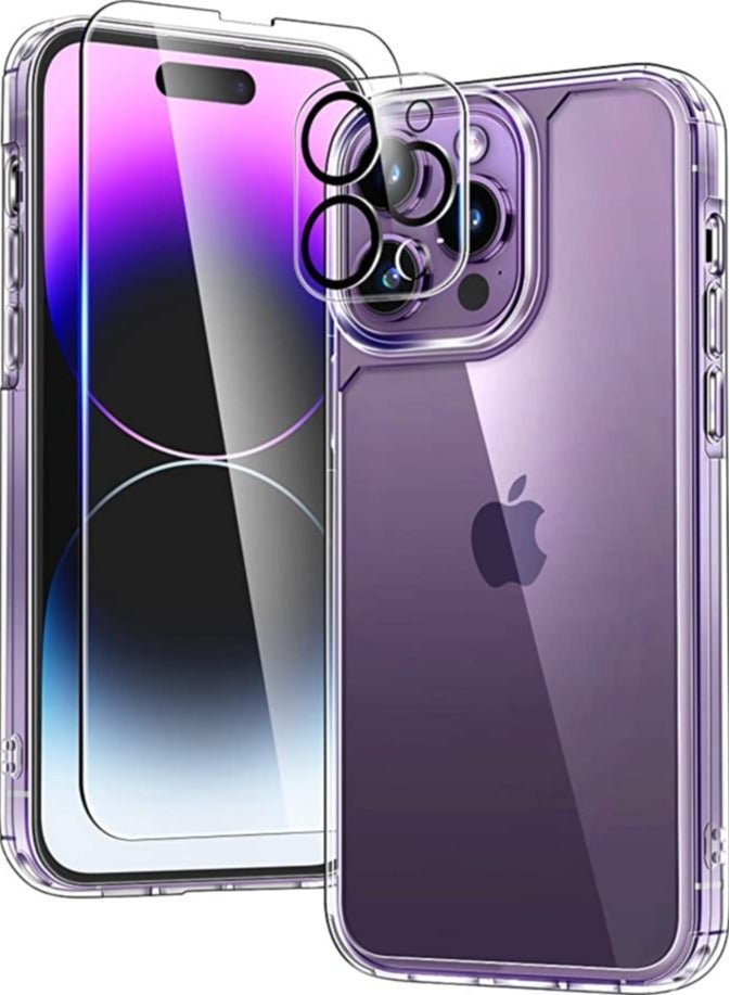ELTRAZONE iPhone 14 Pro Max Phone Case, [5 in 1] 1X Clear Case [Not-Yellowing] with 2X Tempered Glass Screen Protector + 2X Camera Lens Protector, [Military-Grade Drop Protection] Phone Case 6.7 Inch - Image 1