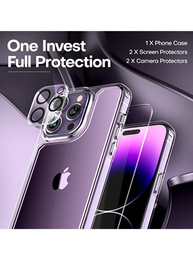 ELTRAZONE iPhone 14 Pro Max Phone Case, [5 in 1] 1X Clear Case [Not-Yellowing] with 2X Tempered Glass Screen Protector + 2X Camera Lens Protector, [Military-Grade Drop Protection] Phone Case 6.7 Inch - Image 3