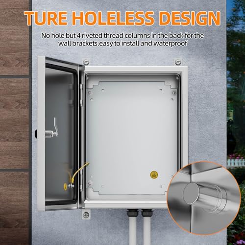 KWONONG Stainless Steel Enclosure, IP65 Waterproof Electrical Box for Indoor and Outdoor Projects, Includes Mounting Plate and Wall Bracket 450×350×200mm (18"×14"×8") - Image 4