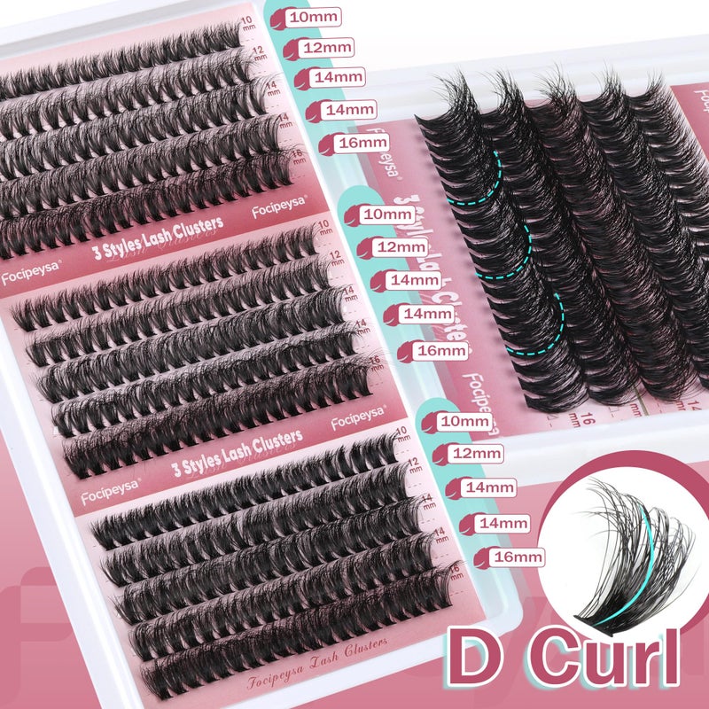 Focipeysa Lash Extension Kit 300pcs Lash Clusters Volume Eyelash Extension 60D 70D 80D Eyelash Clusters 9-16mm DIY Lash Extensions Kit with Waterproof Lash Bond and Seal and Lash Tweezers - Image 3