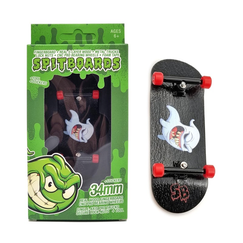 SPITBOARDS® 34mm x 96mm Fingerboard Set-Up (Complete) | Real Wood Deck | Trucks With Lock-Nuts and Pro Bushings | Polyurethane Wheels With Bearings | Ghost 'Boo' - Image 1