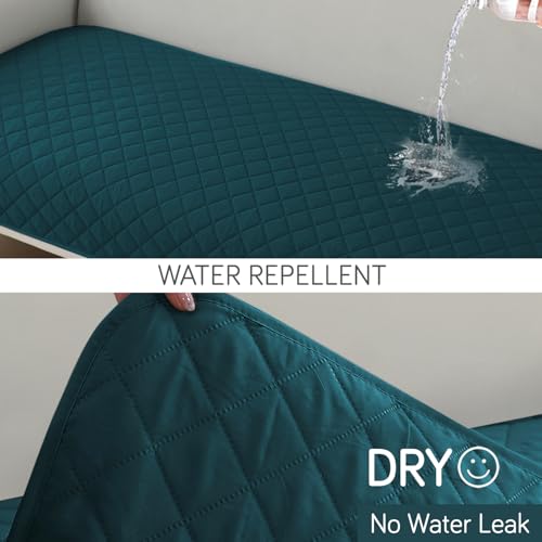 HOKIPO Water Repellent + Waterproof Sofa Seat Mat for 2 Seater Sofa with 2 Armrest Covers with Pockets - Peacock Blue (AR-5265-71-PBLU*2) - Image 5