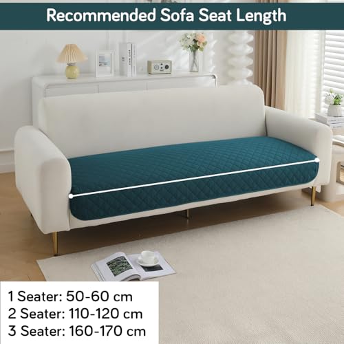 HOKIPO Water Repellent + Waterproof Sofa Seat Mat for 2 Seater Sofa with 2 Armrest Covers with Pockets - Peacock Blue (AR-5265-71-PBLU*2) - Image 3