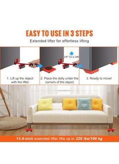 VEVOR VEVOR Furniture Lifter Tool, 4 Pack Heavy Duty Appliance Rollers 250Lbs Capacity, Furniture Movers Slides for Sofas, Couches and Refrigerators, Furniture Movers with Wheels, Red  - Image 5