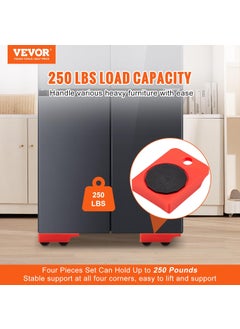 VEVOR VEVOR Furniture Lifter Tool, 4 Pack Heavy Duty Appliance Rollers 250Lbs Capacity, Furniture Movers Slides for Sofas, Couches and Refrigerators, Furniture Movers with Wheels, Red  - Image 2