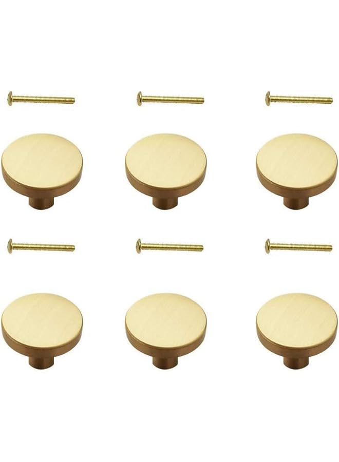 PROMASS 6 Pack Brushed Brass Cabinet Knobs Solid Gold Round Dia.30MM Golden Cabinet Door Hardware Pull Dresser Knob Drawer Handle - Image 1
