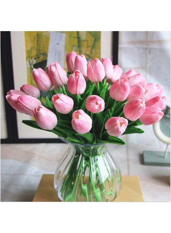 SHINE-CO LIGHTING Artificial PU Tulips 10Pcs Real Touch Fake Flower Arrangement Bouquets for Home Office Wedding Decoration (Pink) - Image 1
