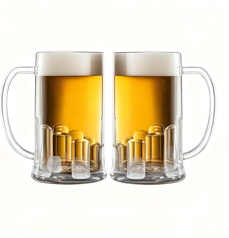Komost 27oz Beer Mugs with Handle Set of 2, Reusable Plastic Beer Stein Drinking Cups for Party, Bar, Home, Hotel, Perfect for Whiskey, Juice, Cocktail Beverages - Image 1