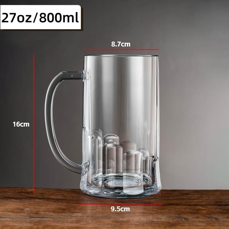Komost 27oz Beer Mugs with Handle Set of 2, Reusable Plastic Beer Stein Drinking Cups for Party, Bar, Home, Hotel, Perfect for Whiskey, Juice, Cocktail Beverages - Image 2