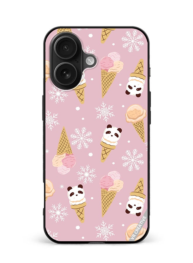 VR CREATIVE Protective Case Cover For Apple iPhone 16 Plus Ice Cream In Waffle Cups And In The Shape Of A Panda Design Multicolour