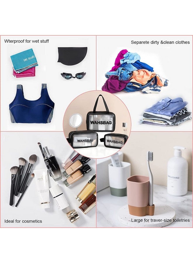 AC ENTERPRISE CKPS- Transparent 3 Pieces Makeup Organizer Bags - Travel Cosmetic Storage Pouch - Water-Resistance Toiletry Storage Kit - Washbags Vanity Kit for Women, Girls (Black) - Image 4