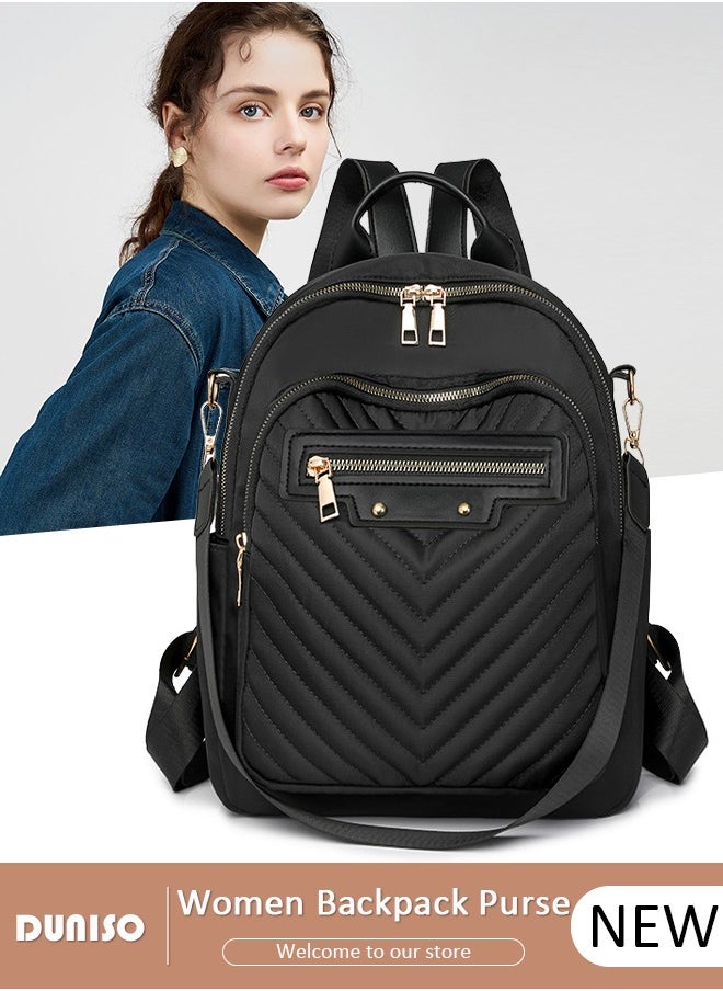DUNISO - Women Backpack Purse, Waterproof Backpack for Girl Woman Black Travel Bookbag Lady Shoulder Bag, Lightweight Ladies Fashion Daily Backpack Anti-theft Casual Daypack - Image 1