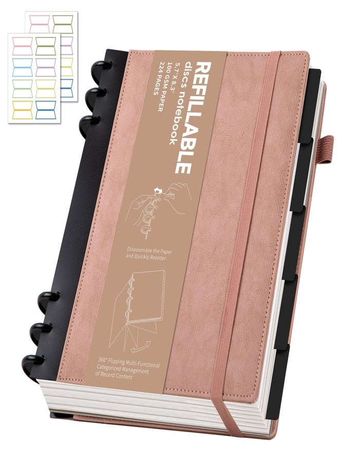 Yoment Lined Spiral Journal Notebook for Work 224 Pages Hardcover Notebook with 5 Removable Dividers Tabs Discbound Notebook Colleged Ruled 6.1 x 8.3 Small Spiral Journal for Women Men,Gift Box,Pink - Image 1