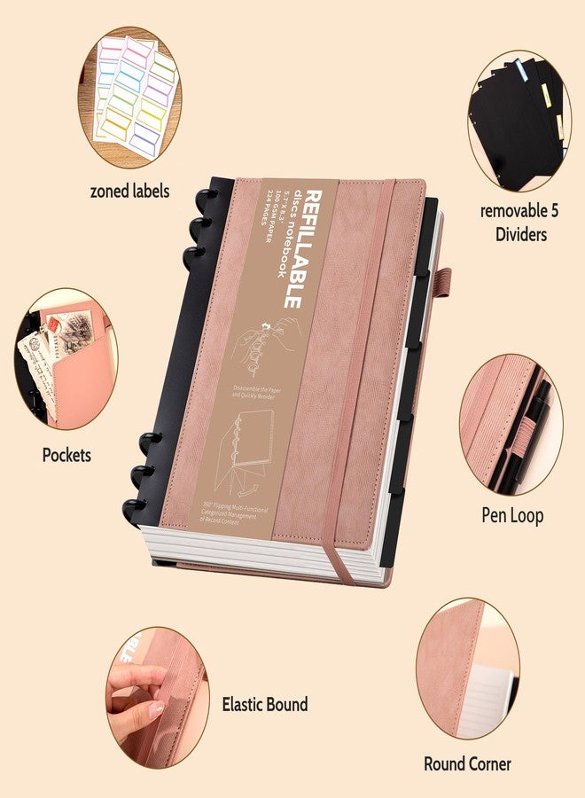 Yoment Lined Spiral Journal Notebook for Work 224 Pages Hardcover Notebook with 5 Removable Dividers Tabs Discbound Notebook Colleged Ruled 6.1 x 8.3 Small Spiral Journal for Women Men,Gift Box,Pink - Image 3