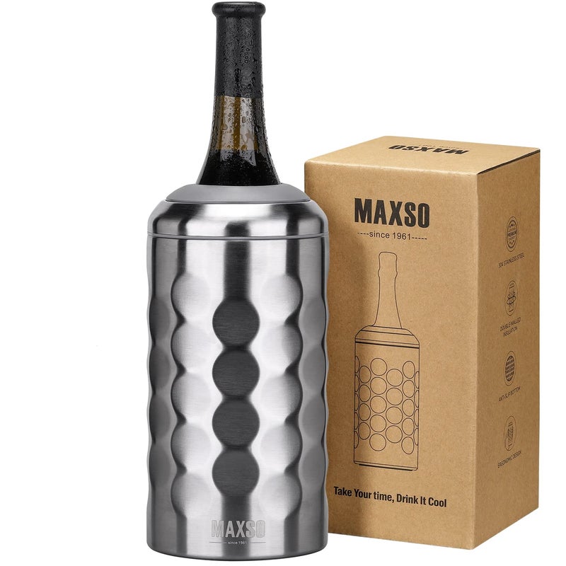 MAXSO Wine Chiller Bucket, Portable 750 ml Champagne & Wine Bottle Cooler Keep Wine & Beverages Cold, Stainless Steel Vacuum Insulated Wine Gifts for Wine Lovers - Silver - Image 1