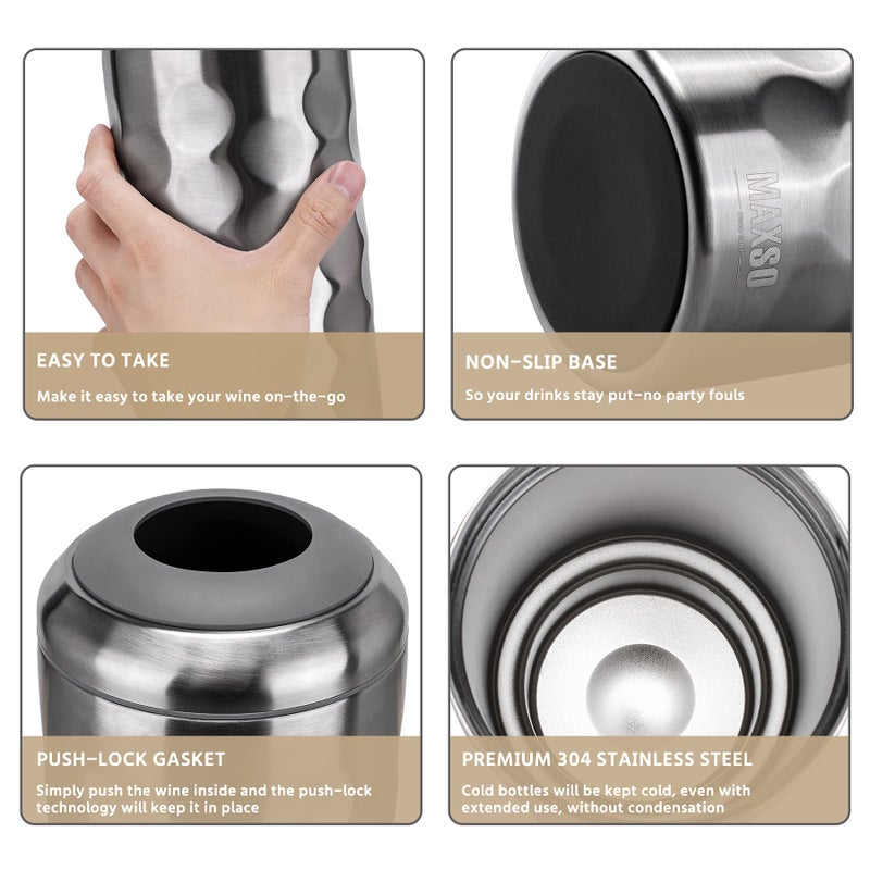 MAXSO Wine Chiller Bucket, Portable 750 ml Champagne & Wine Bottle Cooler Keep Wine & Beverages Cold, Stainless Steel Vacuum Insulated Wine Gifts for Wine Lovers - Silver - Image 5