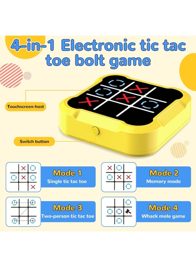 ARGT 4-in-1 Electronic Tic Tac Toe Game for Kids - Handheld Puzzle Console with Memory & Whack-a-Mole Mode - Educational STEM Toy Gift for Boys Girls Ages 5+ (Yellow) - Image 3
