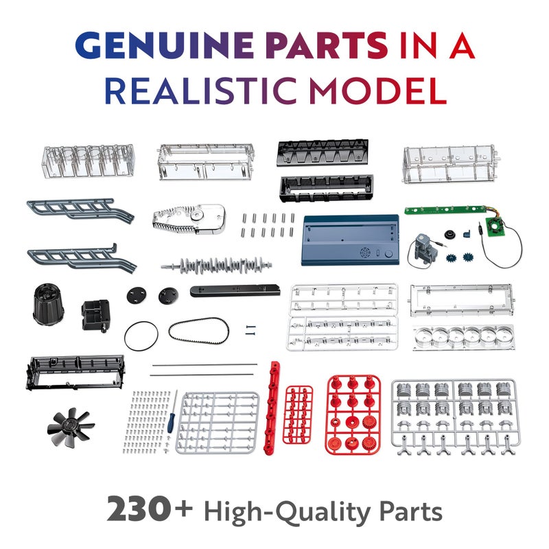 Playz V8 Combustion Engine Model Kit That Runs - Build Your Own STEM Mini V8 Model Engine Kit for Adults & Kids Age 12+, Visible V8 Mini Engine Kit That Works for Adult w/ 270 STEM Parts - Image 2