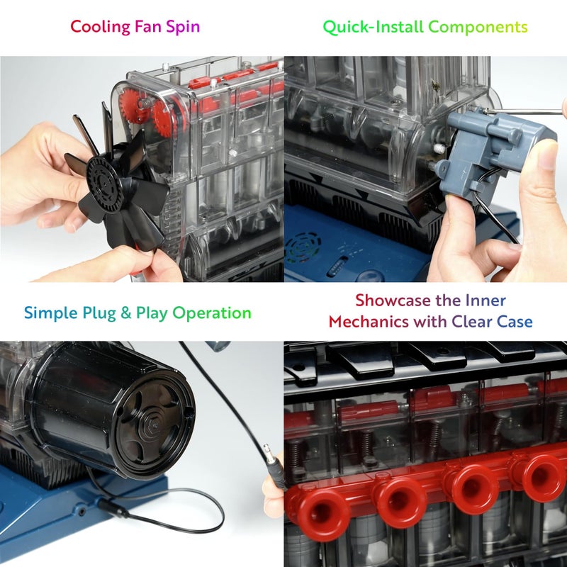 Playz V8 Combustion Engine Model Kit That Runs - Build Your Own STEM Mini V8 Model Engine Kit for Adults & Kids Age 12+, Visible V8 Mini Engine Kit That Works for Adult w/ 270 STEM Parts - Image 4
