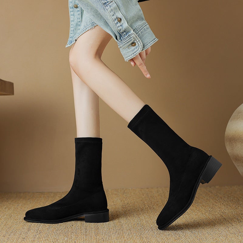 Independent Station Winter Casual Low Heel Women'S Shoes 33-43 Plus Size Solid Color Suede Short Boots - Image 3