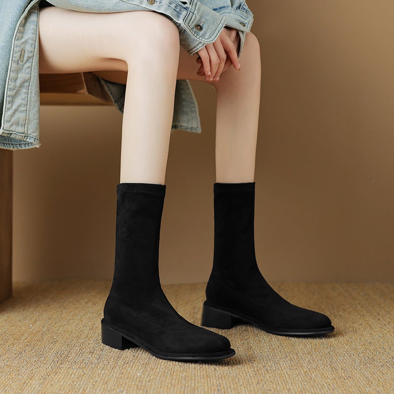Independent Station Winter Casual Low Heel Women'S Shoes 33-43 Plus Size Solid Color Suede Short Boots - Image 2