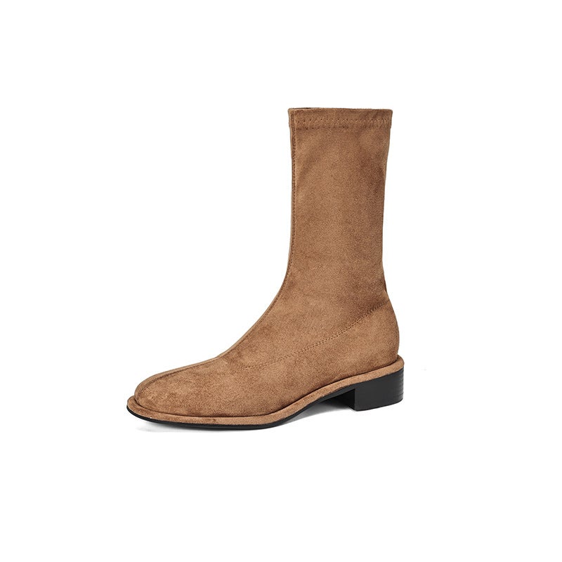 Independent Station Winter Casual Low Heel Women'S Shoes 33-43 Plus Size Solid Color Suede Short Boots - Image 1