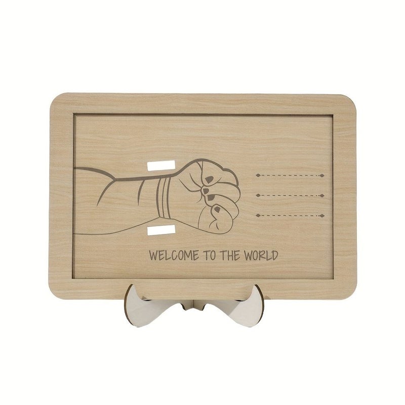 Khaki Keepsake Frame Wood Fist Shaped Milestone Photo Display New Parent Gift - Image 1