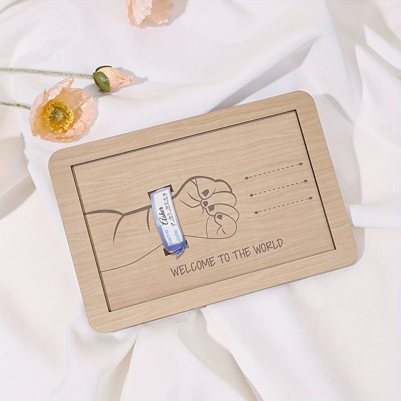 Khaki Keepsake Frame Wood Fist Shaped Milestone Photo Display New Parent Gift - Image 3